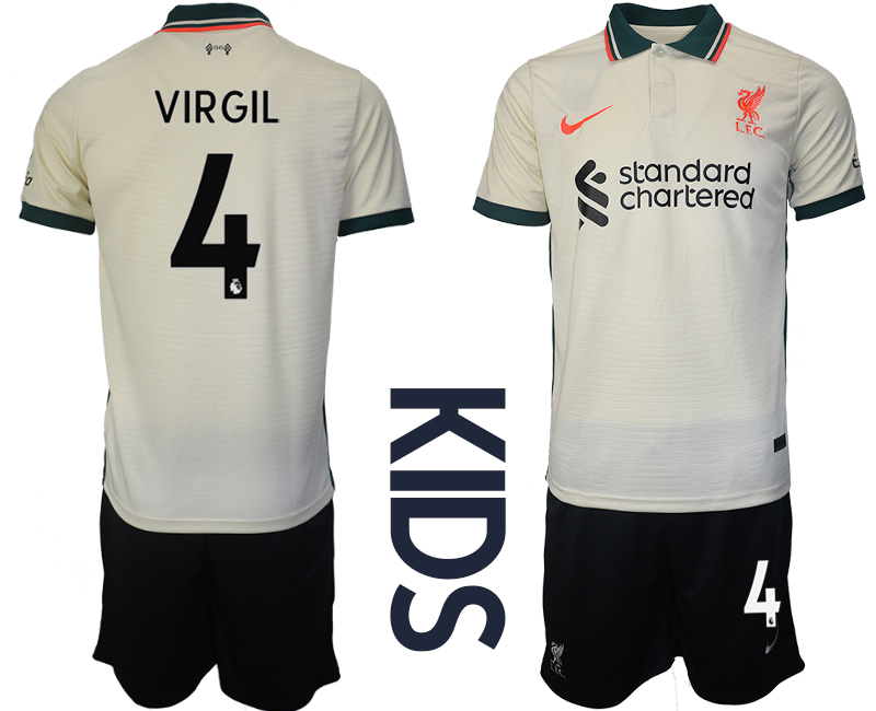 Youth 2021-2022 Club Liverpool away cream #4 Soccer Jersey